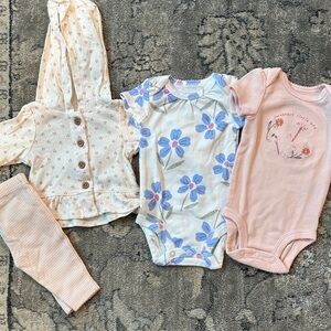 3 Carters Girls Bodysuits and Hoodie Set